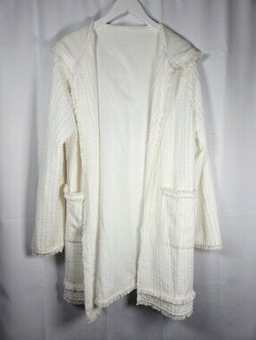 Thread Collective Women's L/XL White Jacket - Lined Frayed Hems Hooded Coat